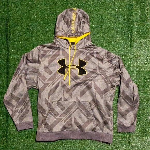UNDER ARMOUR MENS HOODIES GRAY YELLOW LONG SLEEVE ATHLETIC LOOSE FIT SIZE XXL - Picture 4 of 7